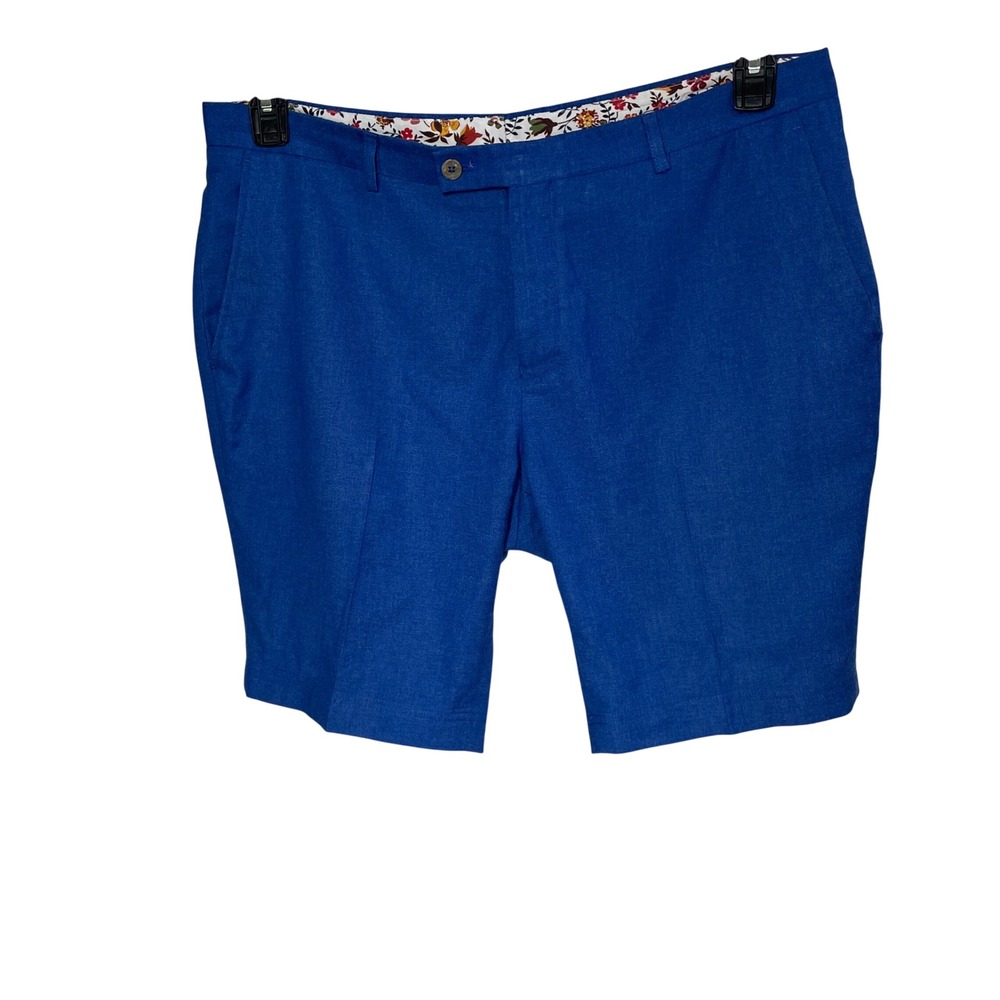 Paisley & Gray Mens Slim Fit Royal Blue Dress Shorts Size 36 Floral Waistband